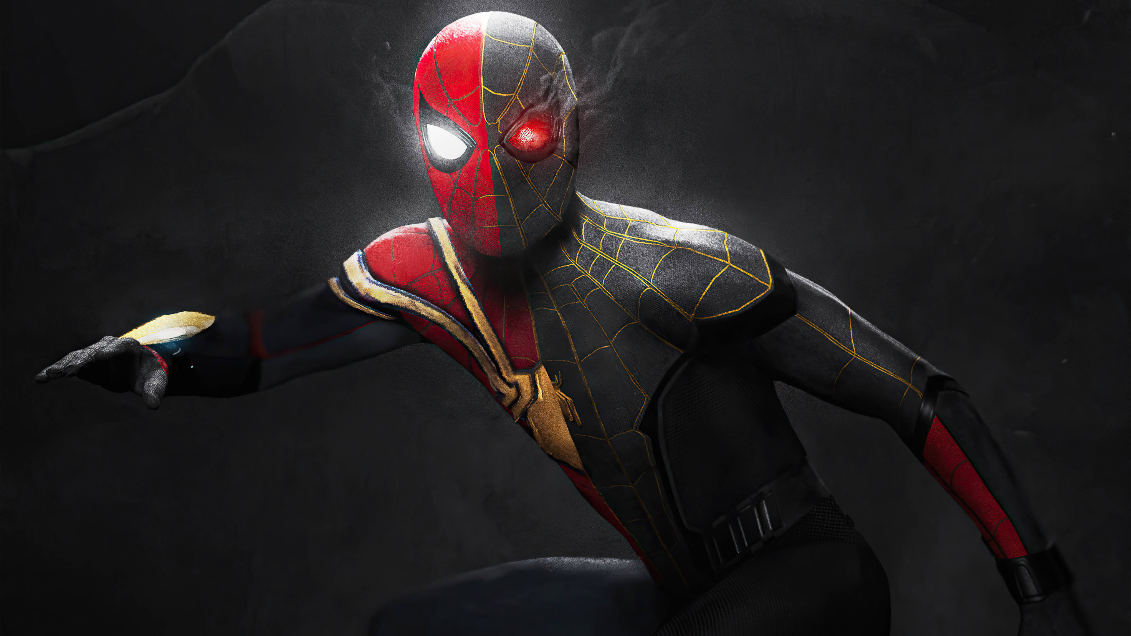Spider Man No Way Home, integrated suit, black red and gold suit, 4K Desktop Wallpaper