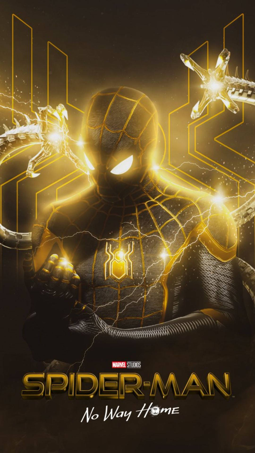 Spider Man No Way Home, golden suit, glowing, Full HD Phone Wallpaper