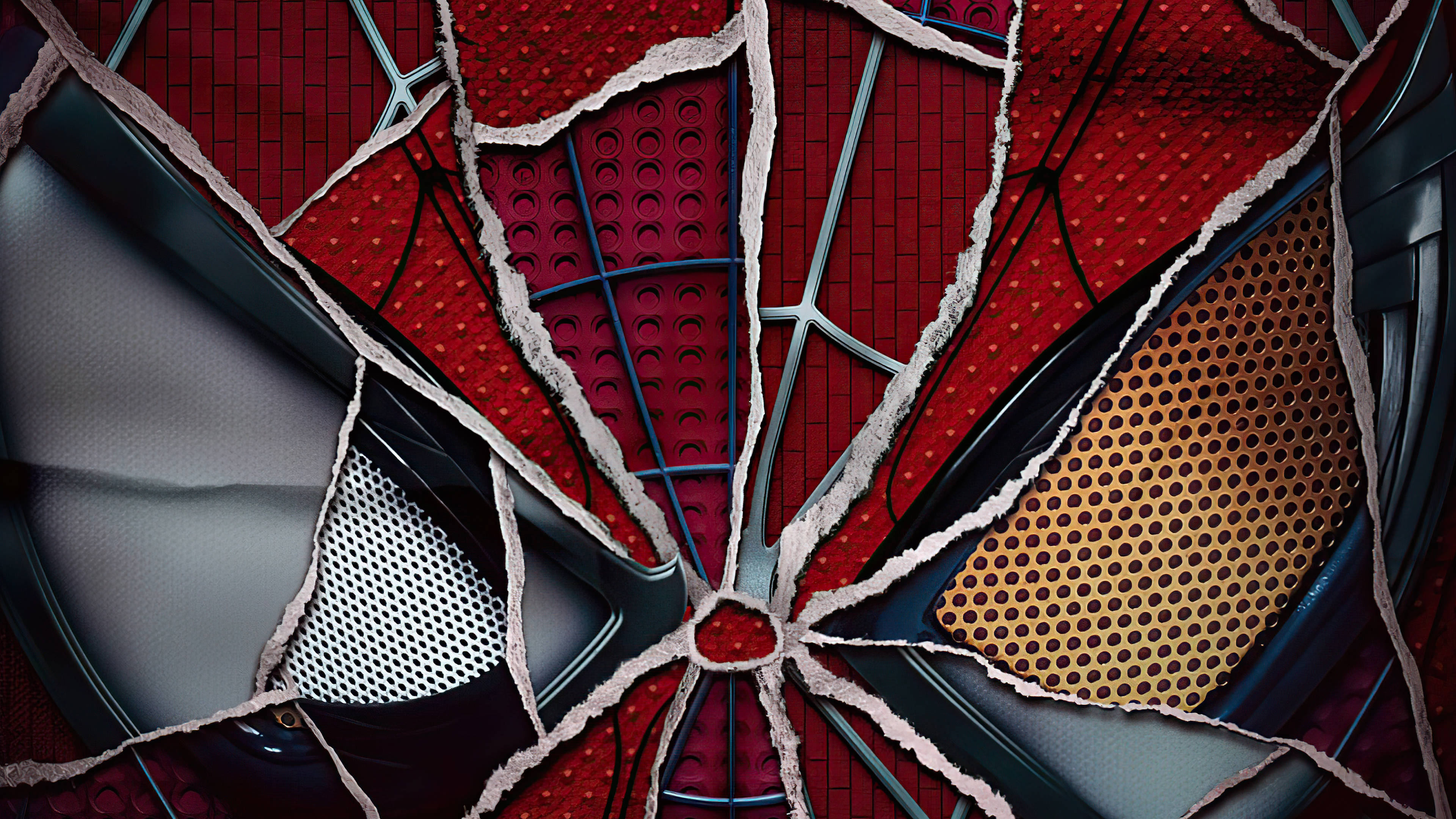 Spider Man No Way Home, mask, cracked texture, 4K Desktop Wallpaper