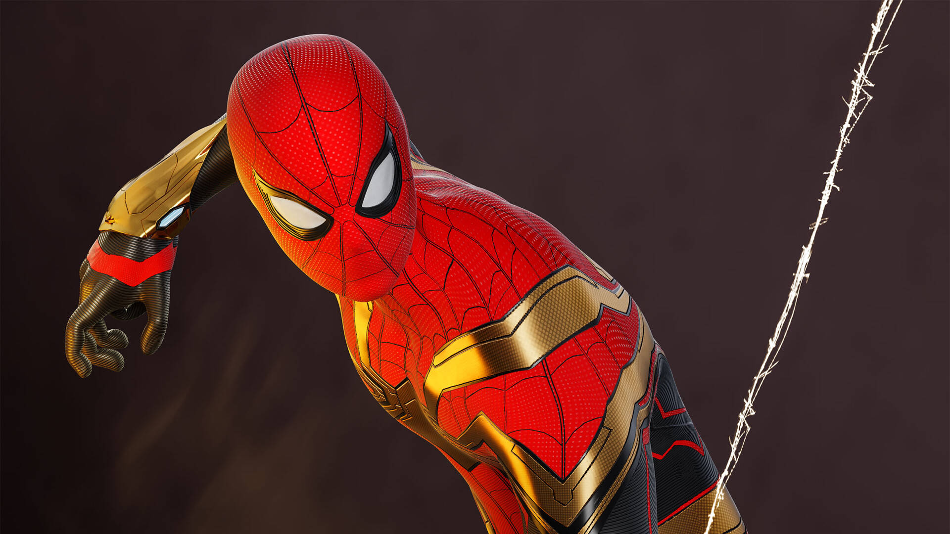 Spider Man No Way Home, red gold and black suit, web line, Full HD Desktop Wallpaper