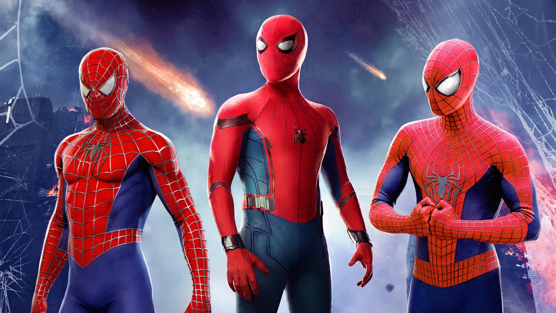 Spider Man No Way Home, multiverse, cosmic backdrop, Full HD Desktop Wallpaper