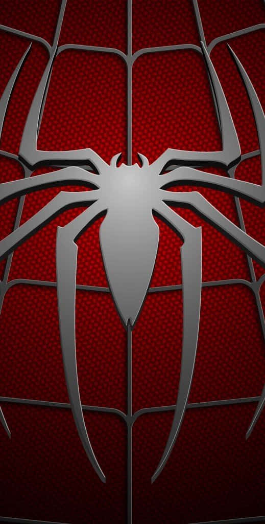 Spider Man Phone, silver spider emblem, textured red background, SD Phone Wallpaper