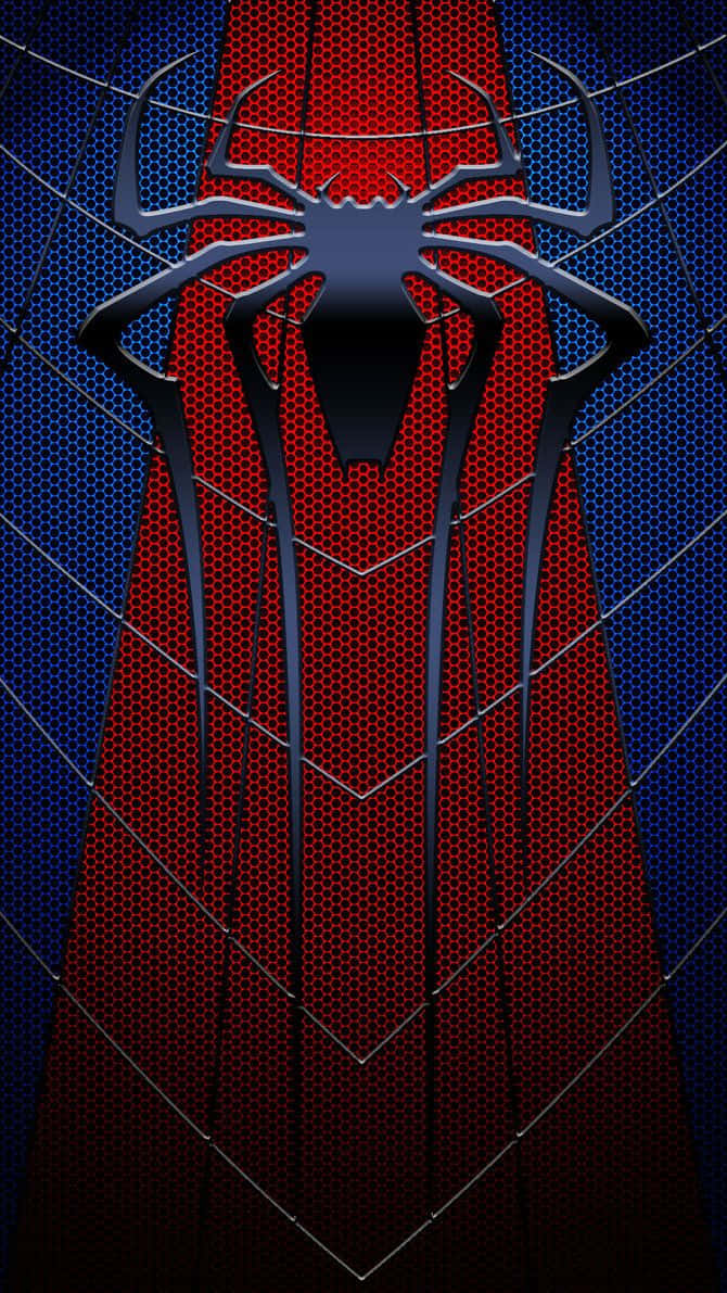 spider man phone, black spider emblem, red and blue hexagonal mesh, SD Phone Wallpaper