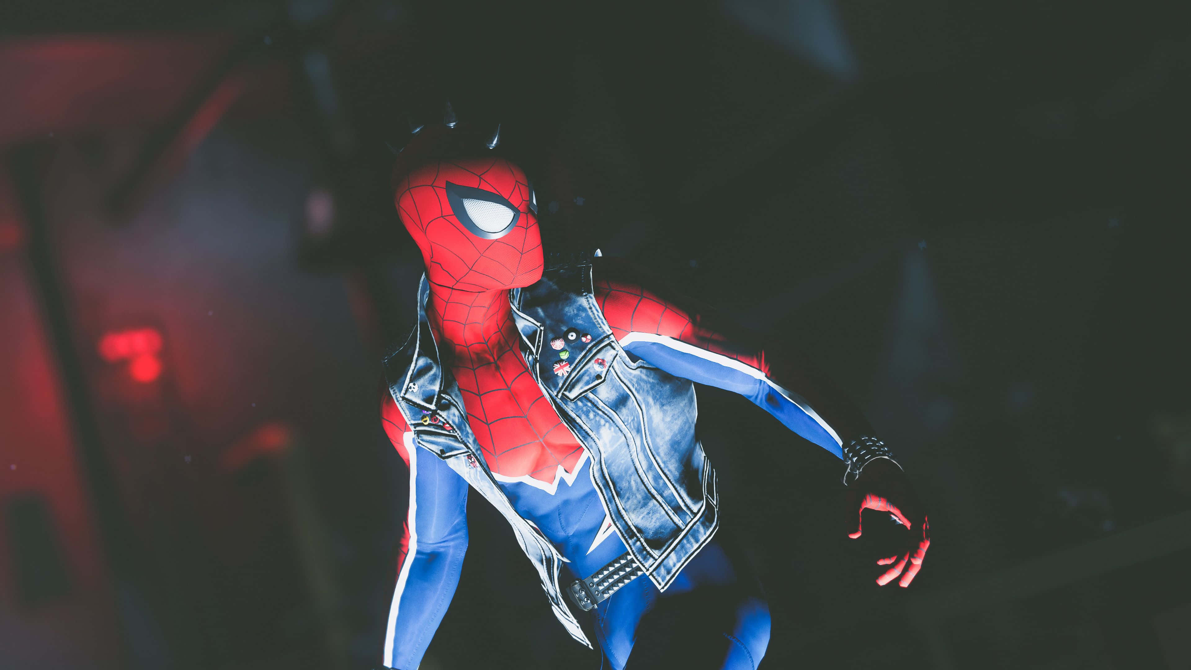 Spider Man Ps4 4K, red blue suit, denim vest, 4K Desktop Wallpaper