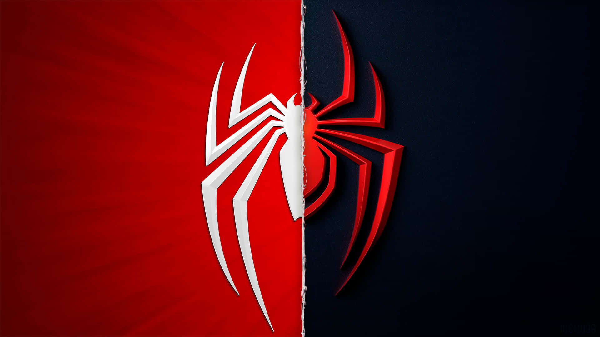 Spider Man Ps4 Logo, black and red background, split-screen, Full HD Desktop Wallpaper