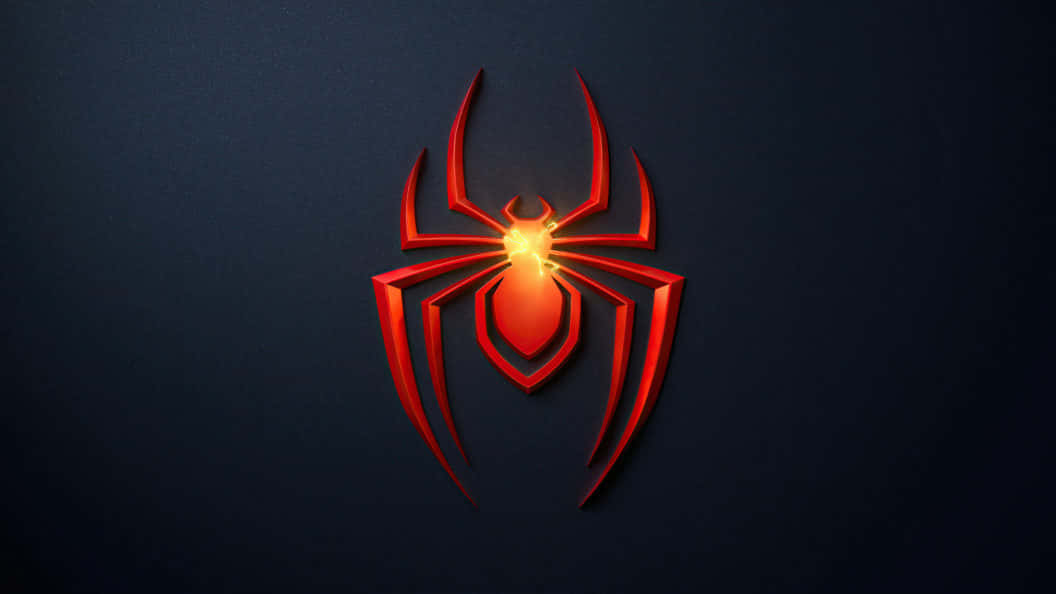 Spider Man Ps4 Logo, glowing red spider emblem, sharp metallic edges, SD Desktop Wallpaper