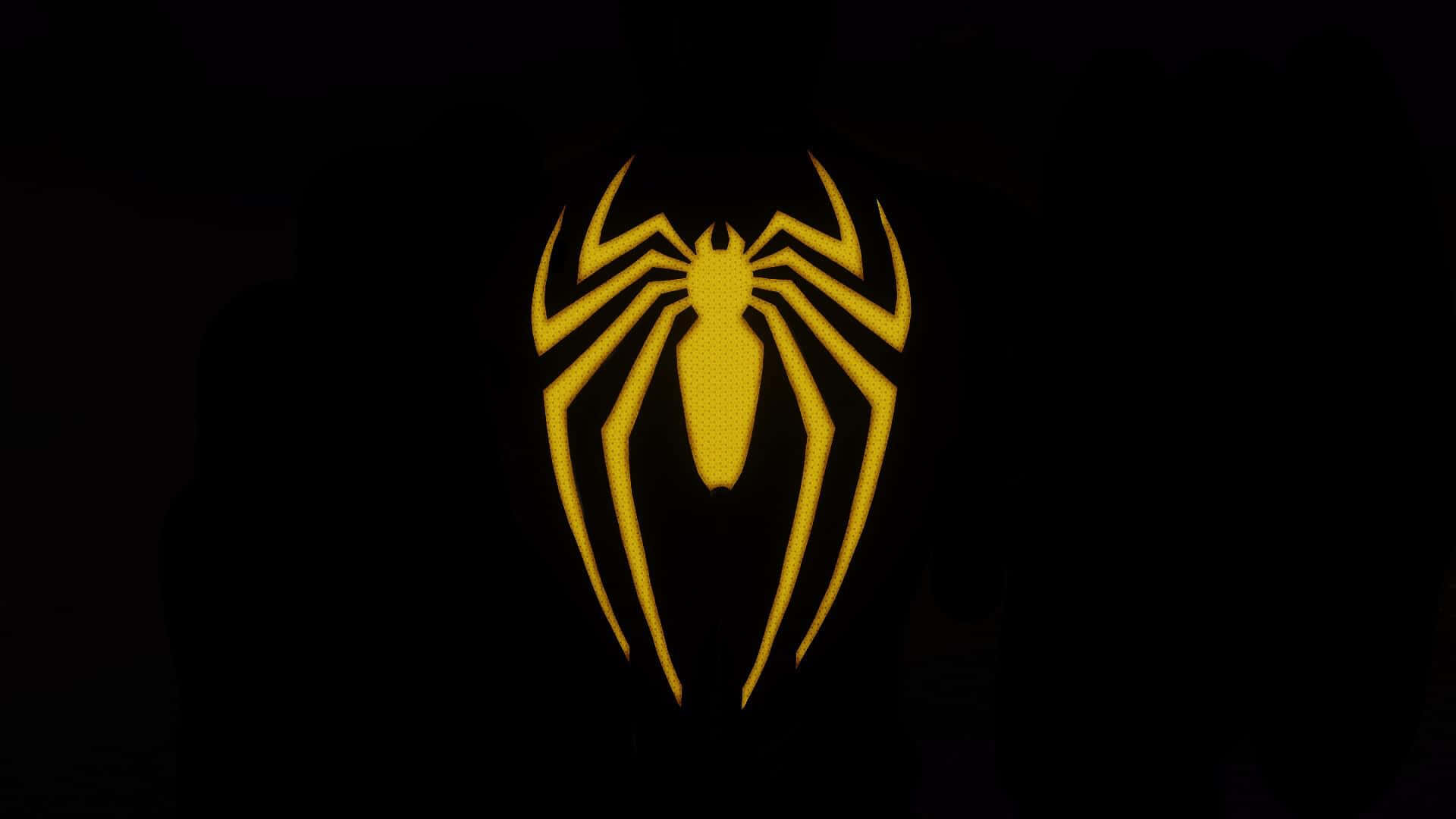 Spider Man Ps4 Logo, yellow spider emblem, black background, Full HD Desktop Wallpaper