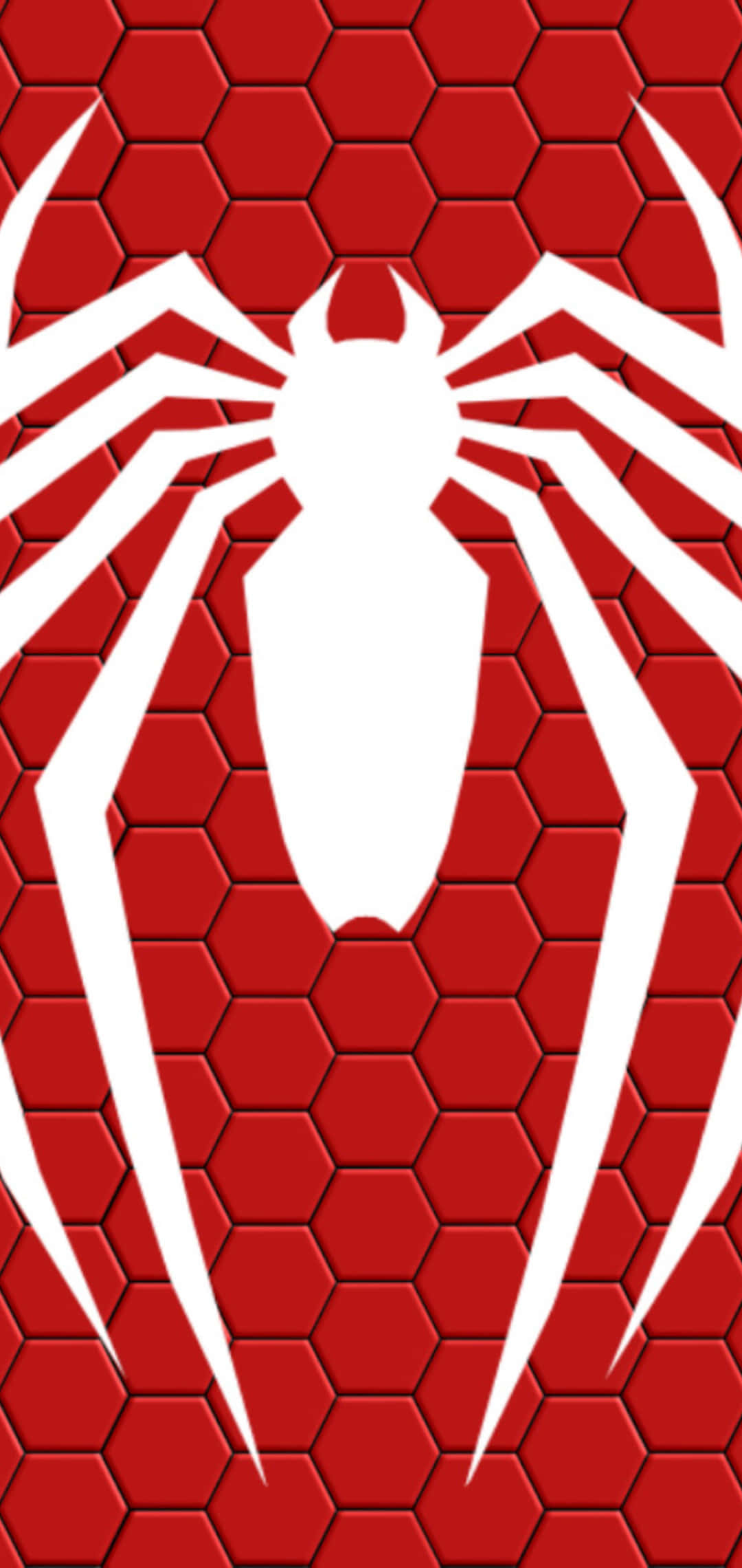 Spider Man Ps4 Logo, white spider silhouette, textured red hexagonal background, Full HD Phone Wallpaper