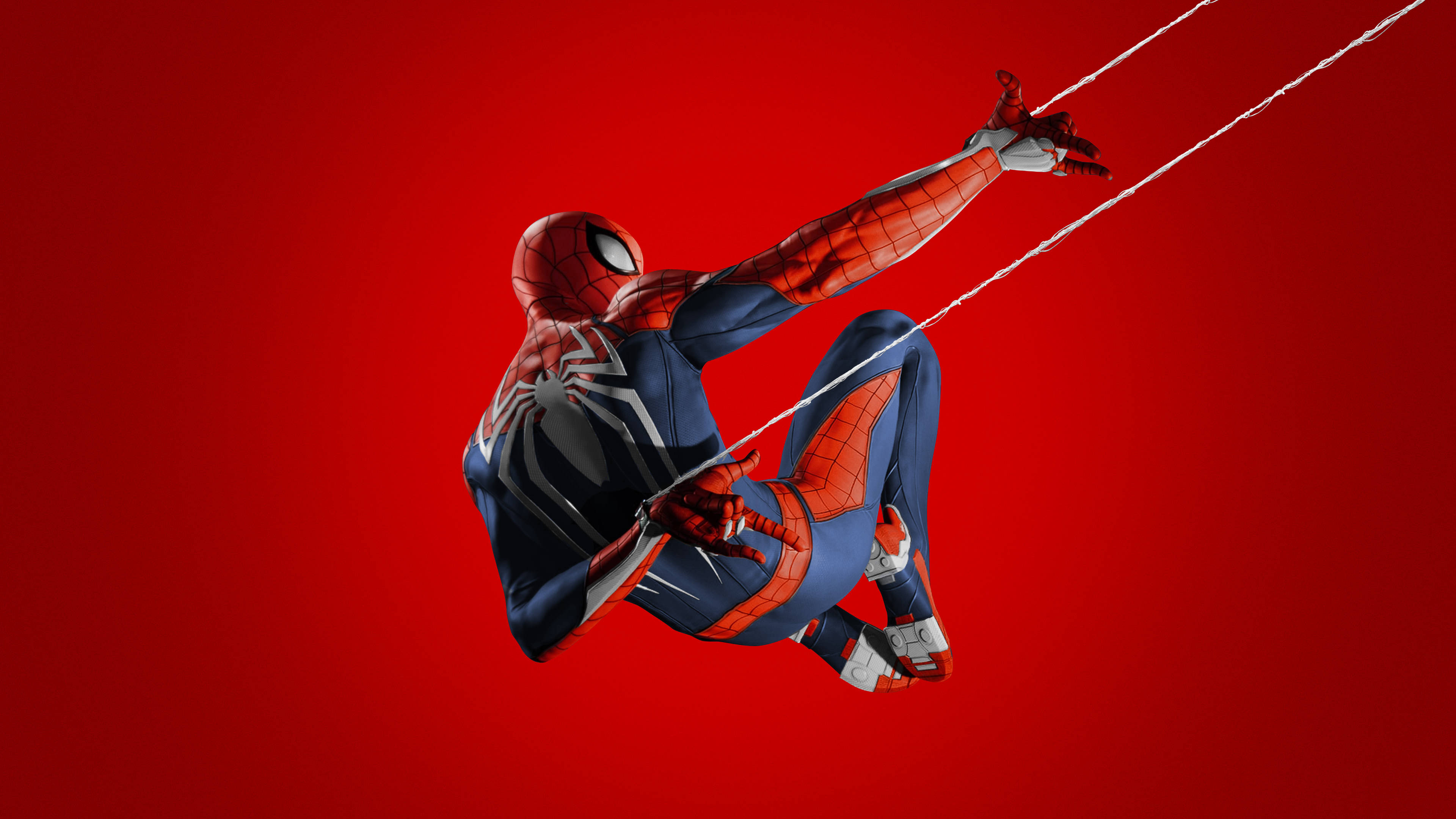 Spider Man Ps4, red backdrop, web lines, 4K Desktop Wallpaper