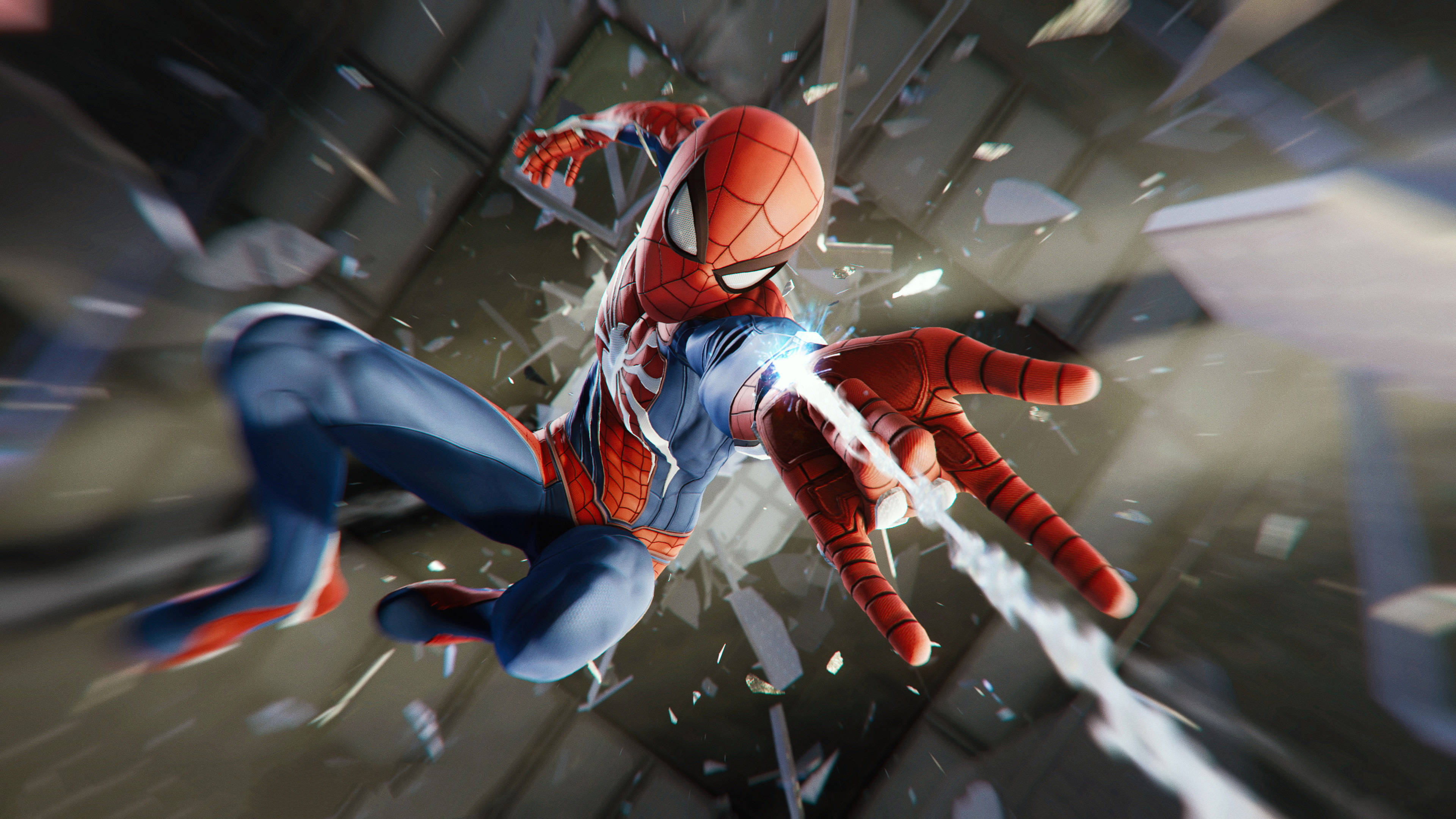 Spider Man Ps4, glass ceiling, web fluidly shooting, 4K Desktop Wallpaper