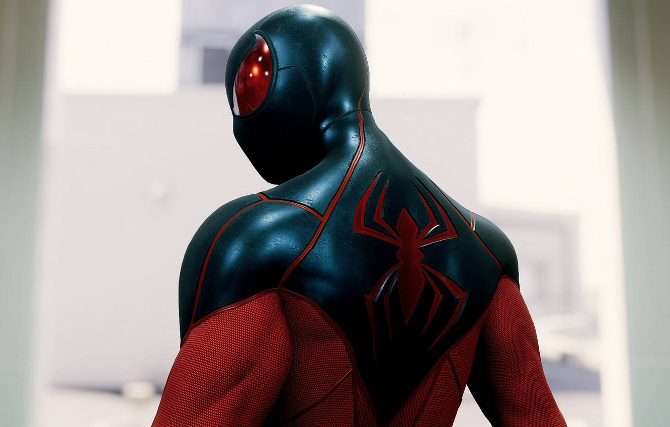 Spider Man Ps4, black and red suit, glowing red eyes, HD Desktop Wallpaper