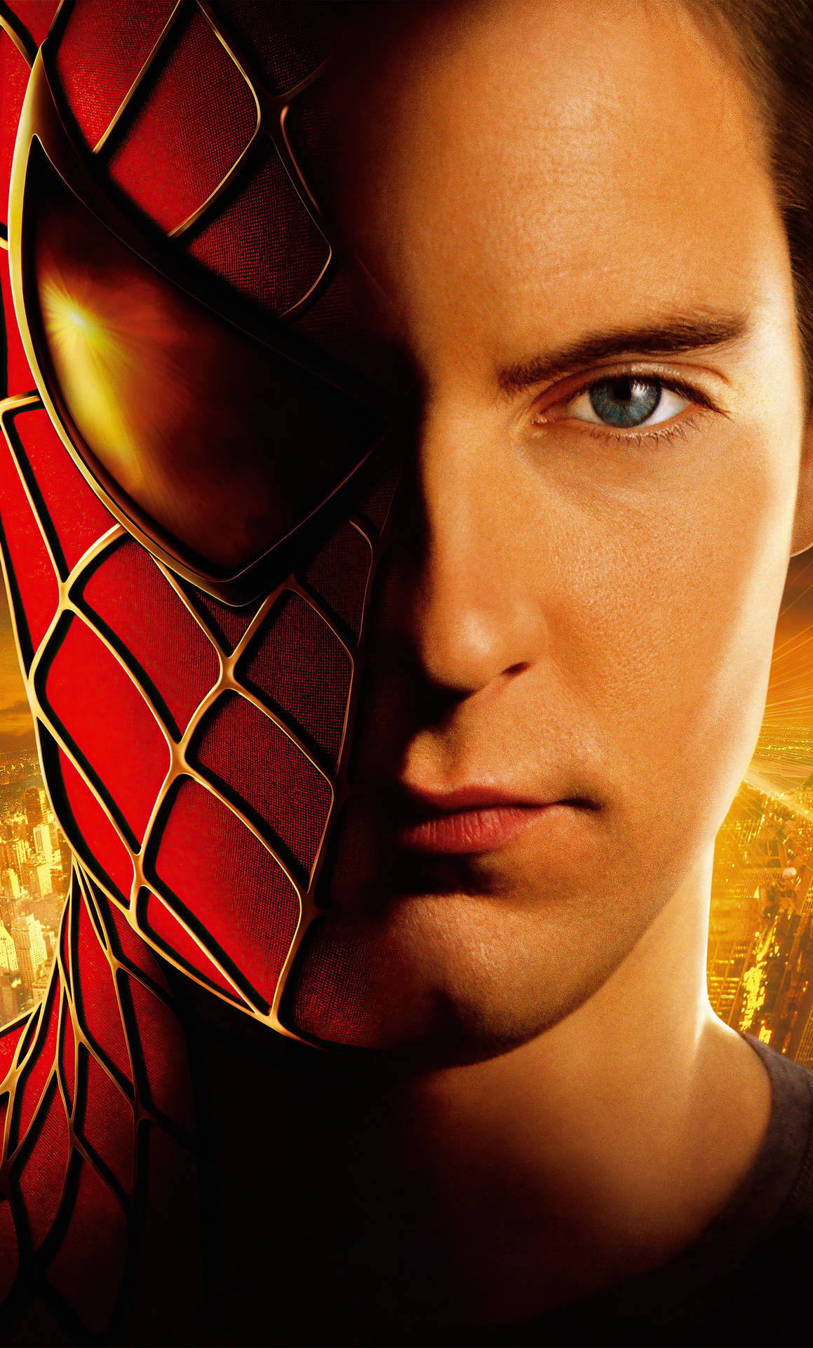 Spider-Man Tobey, red web-patterned mask, golden eyes, Full HD Phone Wallpaper