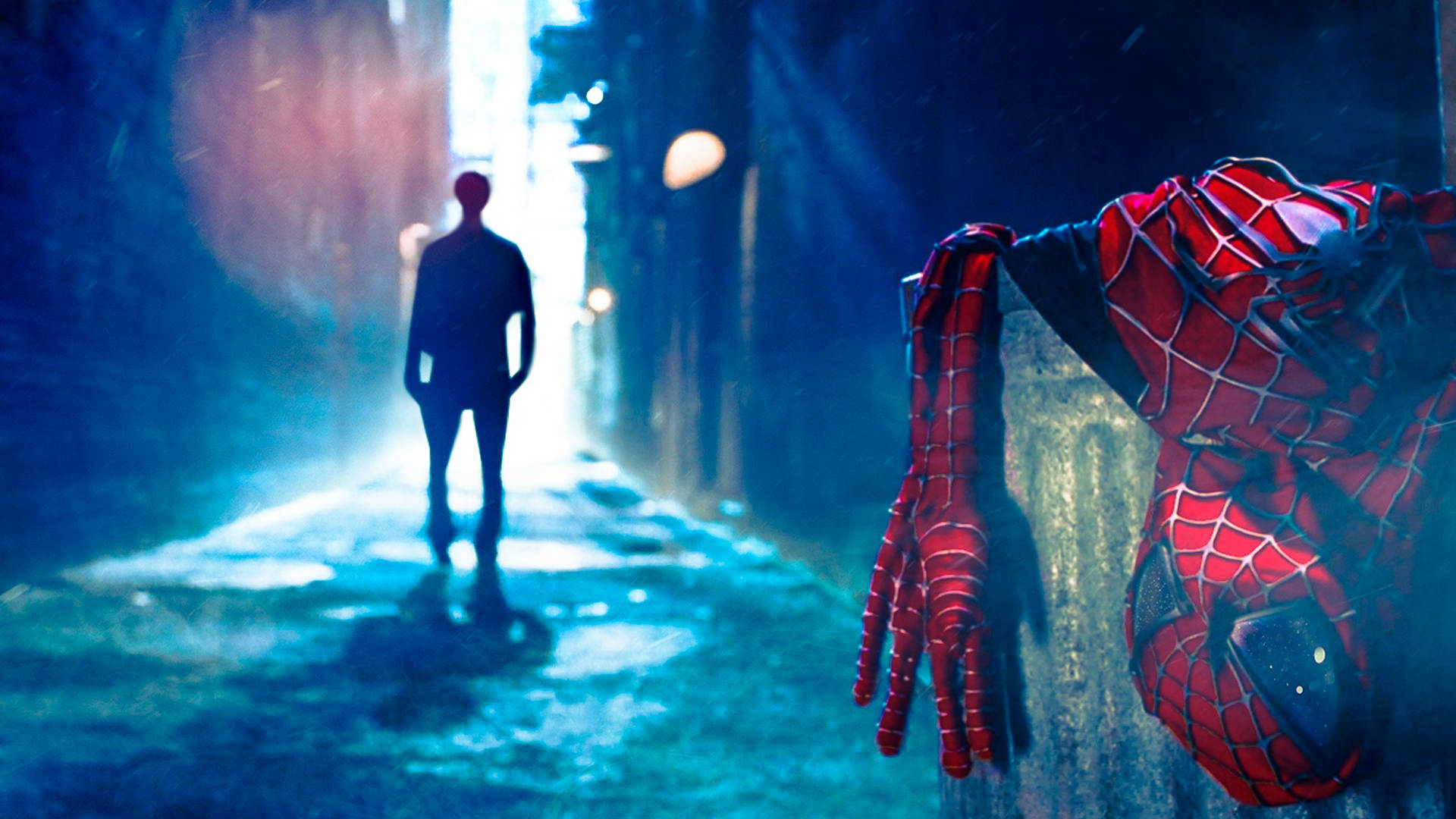 Spider Man Tobey, alley, wet alley wall, Full HD Desktop Wallpaper