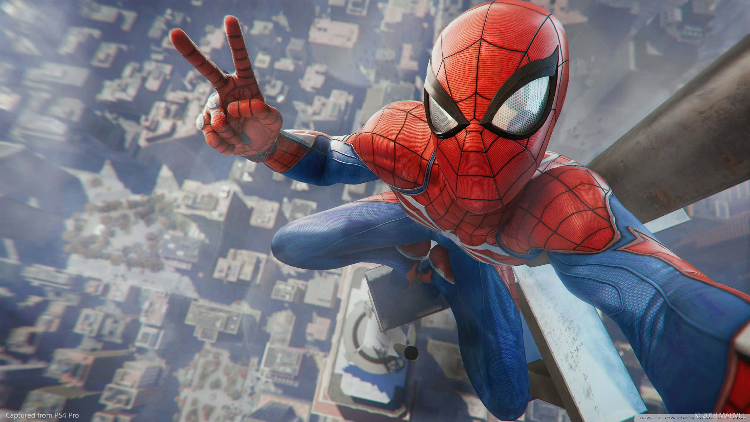 Spider Man Trilogy, peace sign, skyscraper ledge, 2K Desktop Wallpaper