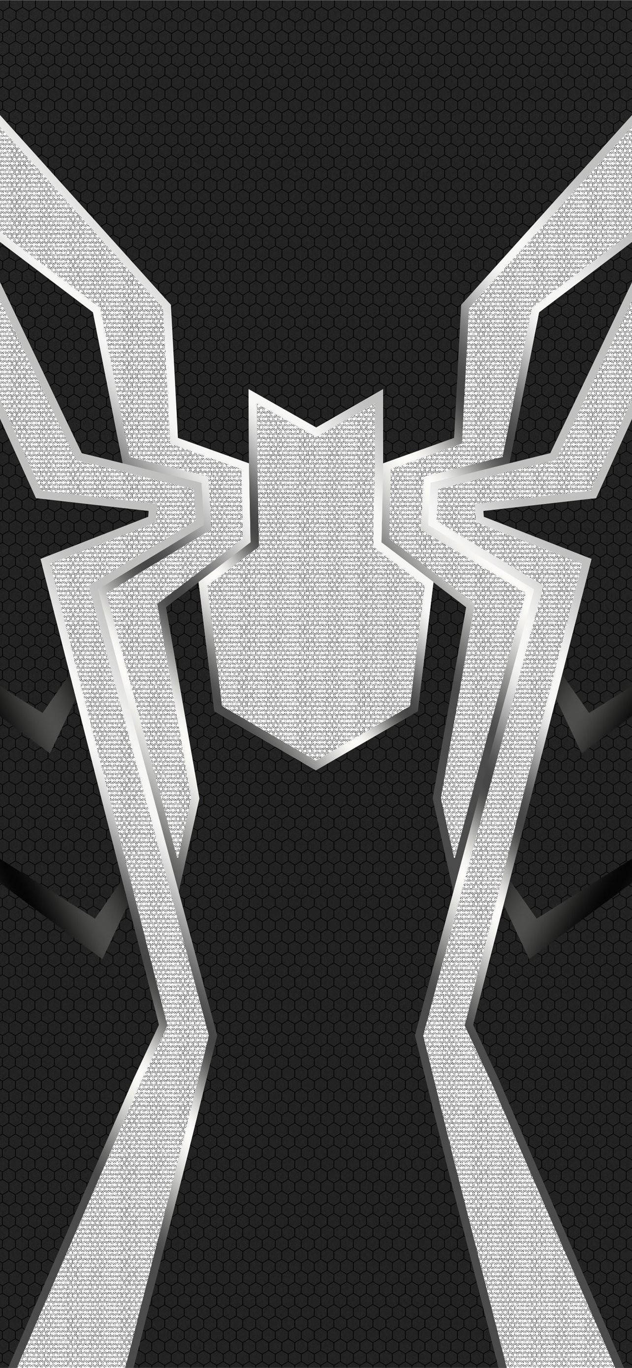 Spider Man White, silver spider emblem, geometric lines, 2K Phone Wallpaper