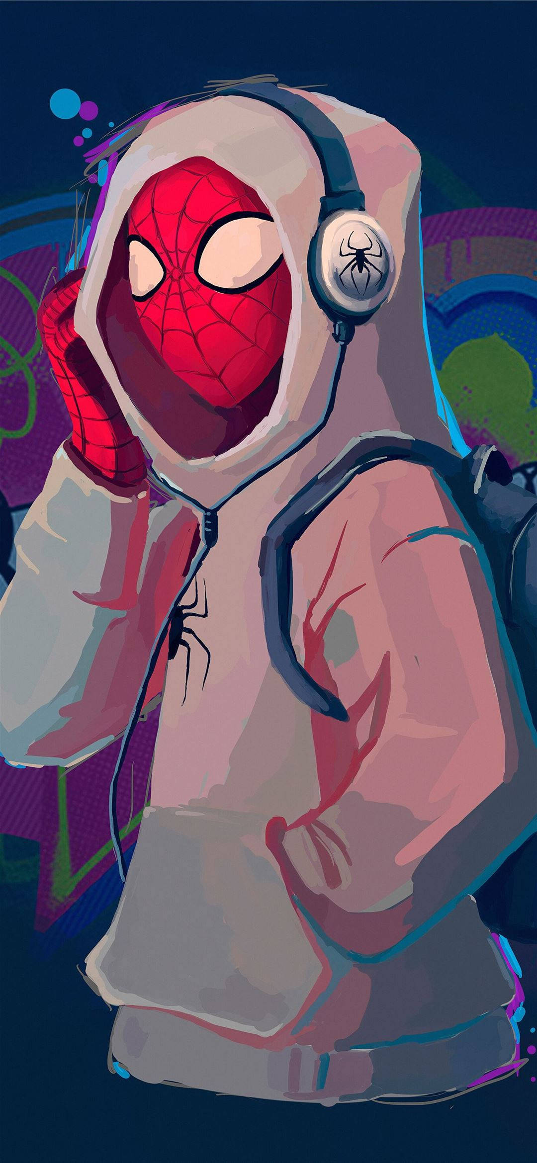 Spider Man White, hoodie, headphones, Full HD Phone Wallpaper
