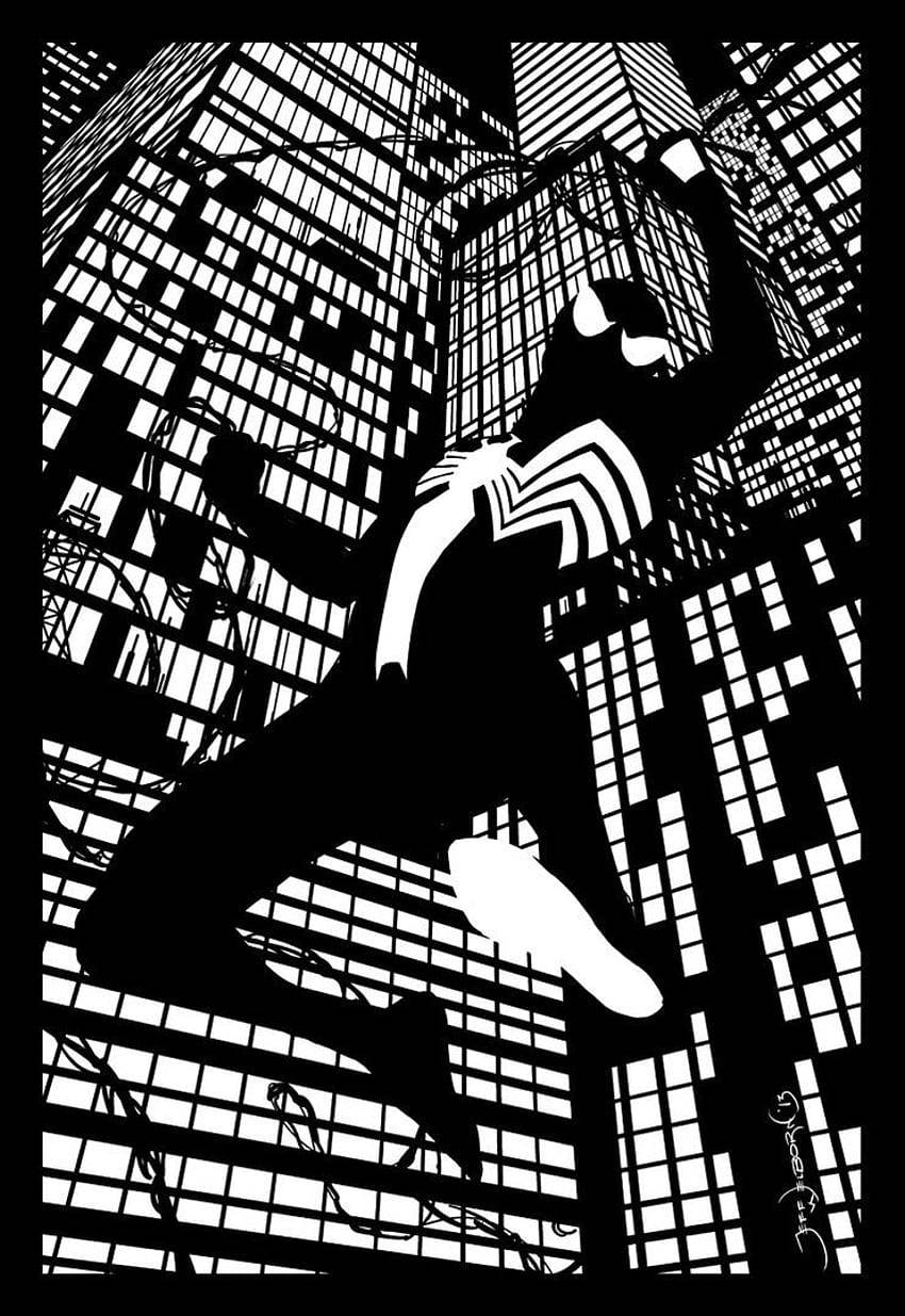 Spider Man, black and white comic-style, skyscrapers, SD Phone Wallpaper