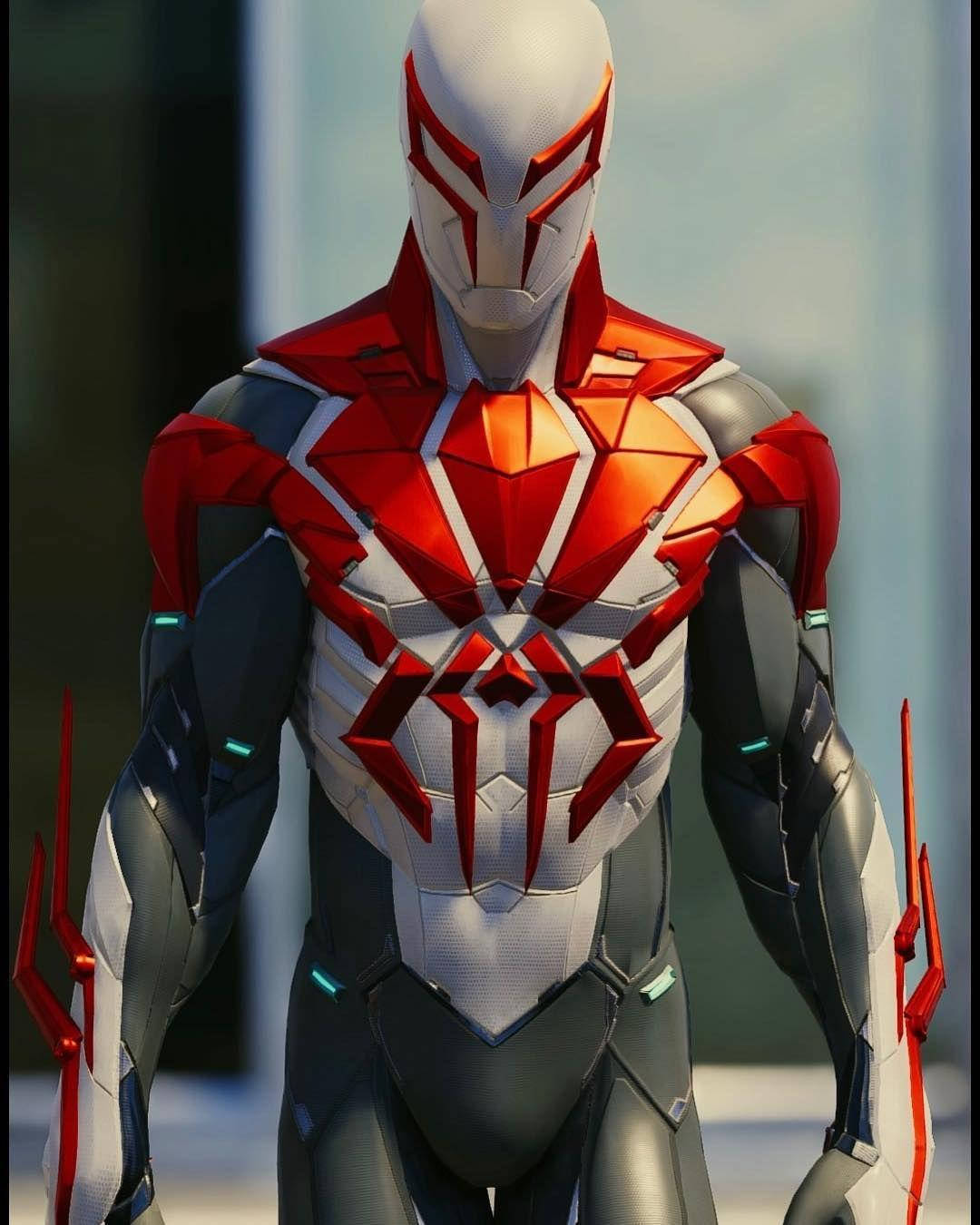 Spider Man White, red white and gray armored suit, glowing blue accents, HD Phone Wallpaper