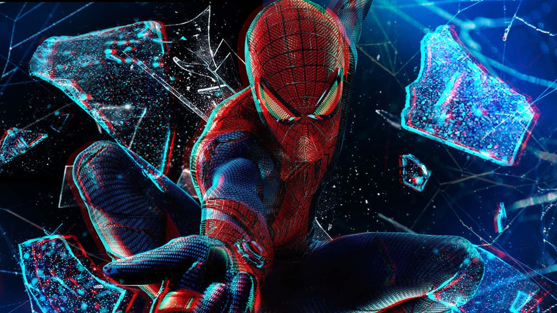 Spider-Man, red and blue suit, shattered glass, Full HD Desktop Wallpaper