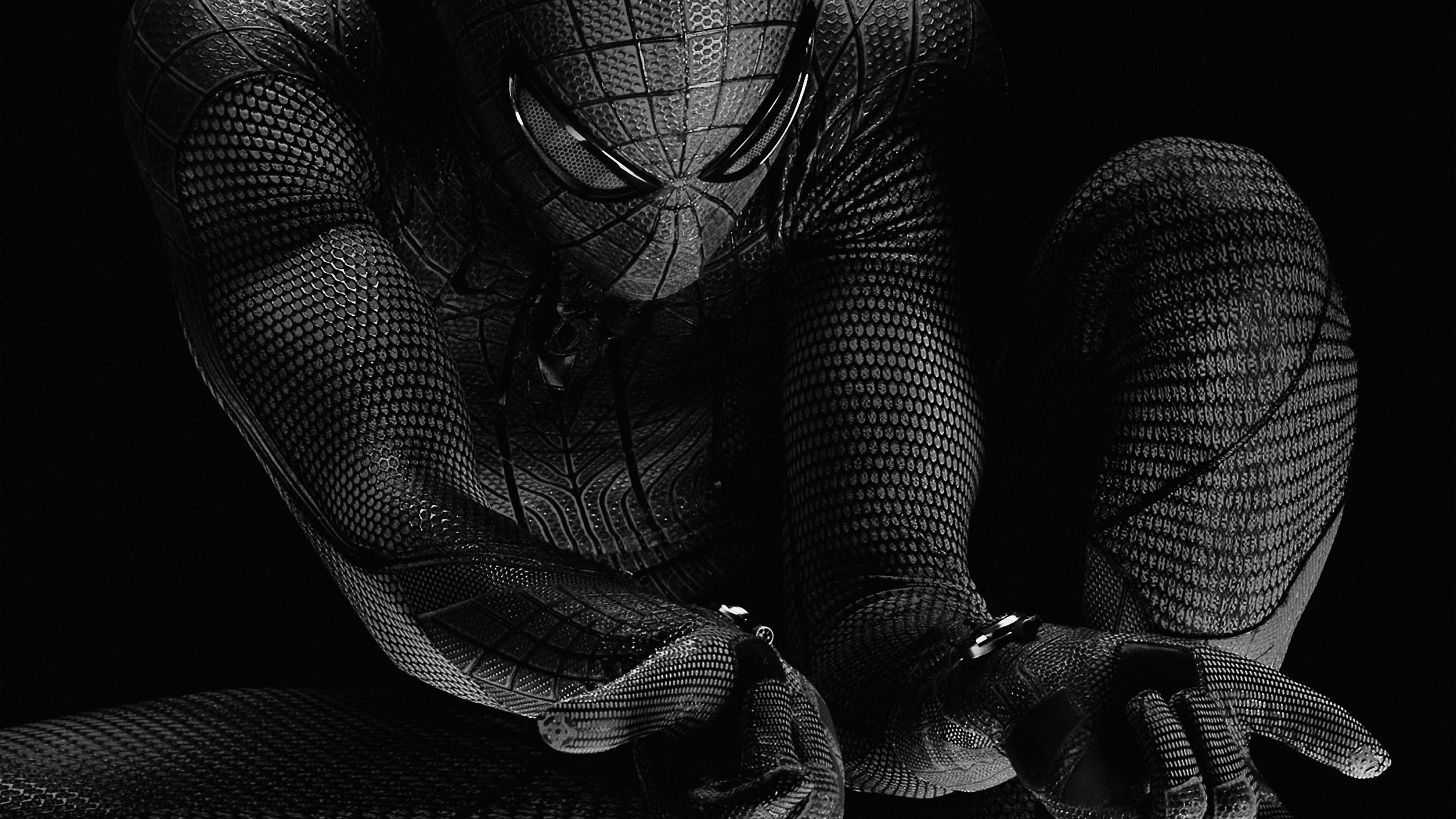 Spider-Man, web-patterned suit, black and white, 4K Desktop Wallpaper