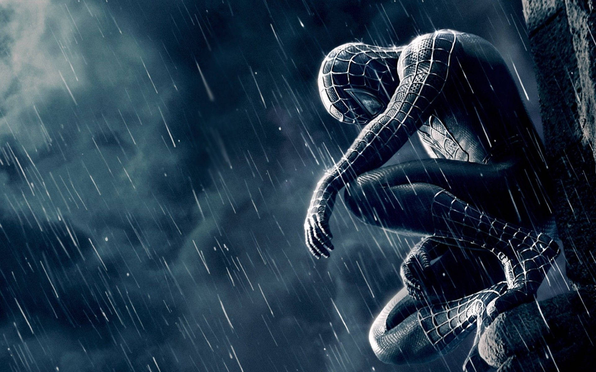 Spider-Man, rain, stormy night, Full HD Desktop Wallpaper