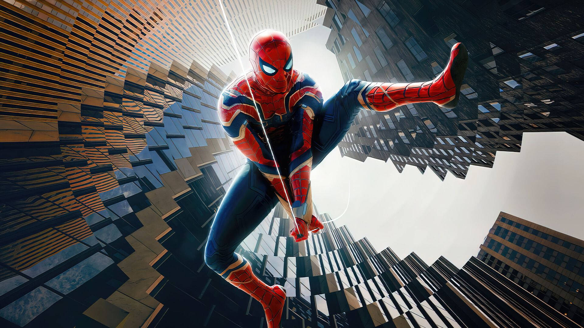 Spider Man, integrated suit, skyscrapers, Full HD Desktop Wallpaper