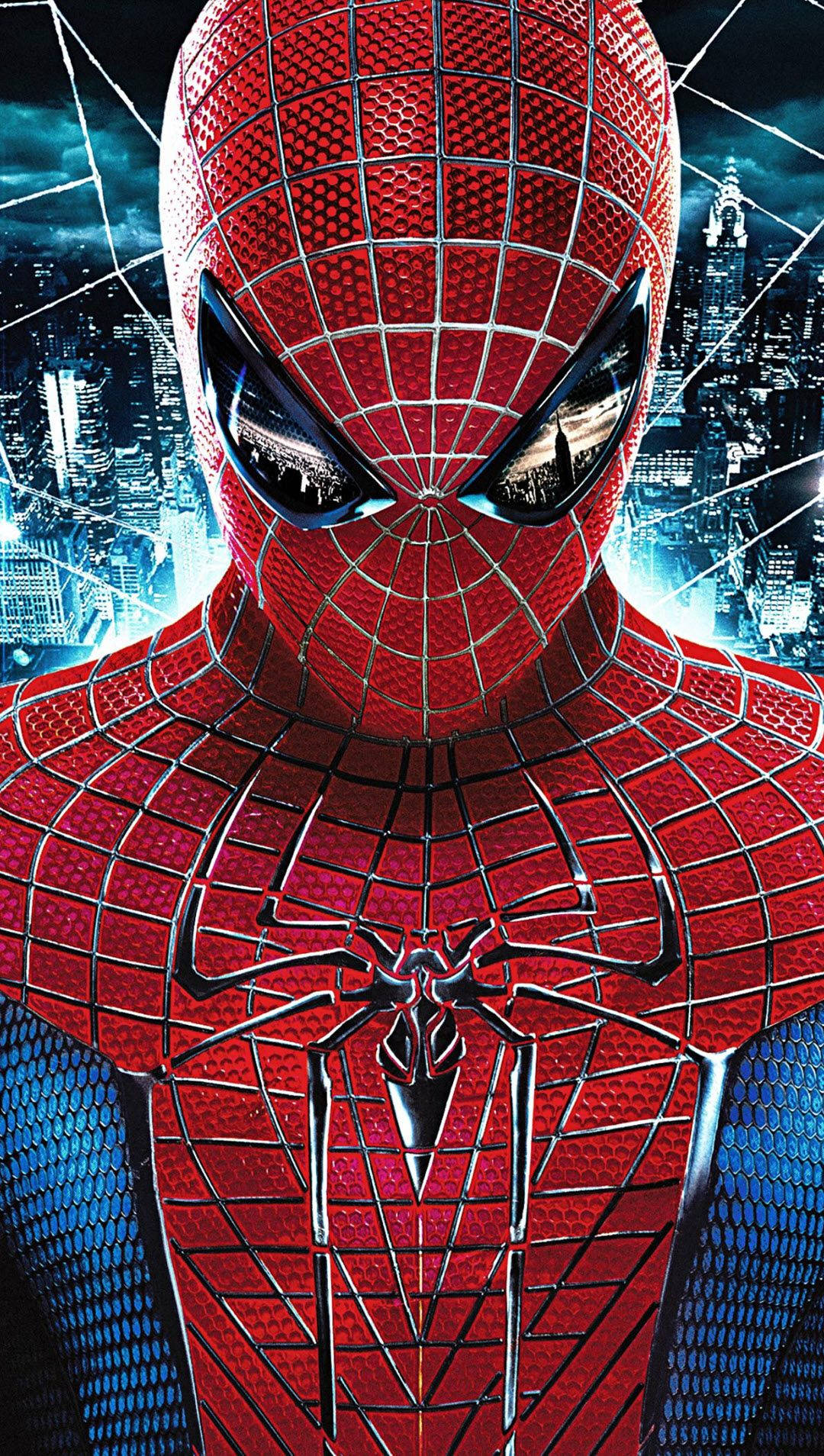 Spider-Man, red and blue suit, city skyline, HD Phone Wallpaper