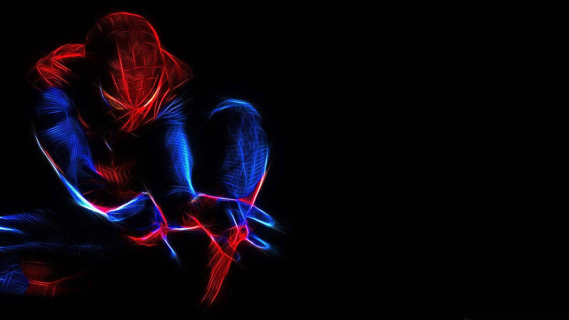 Spider-Man, red and blue, glowing, Full HD Desktop Wallpaper