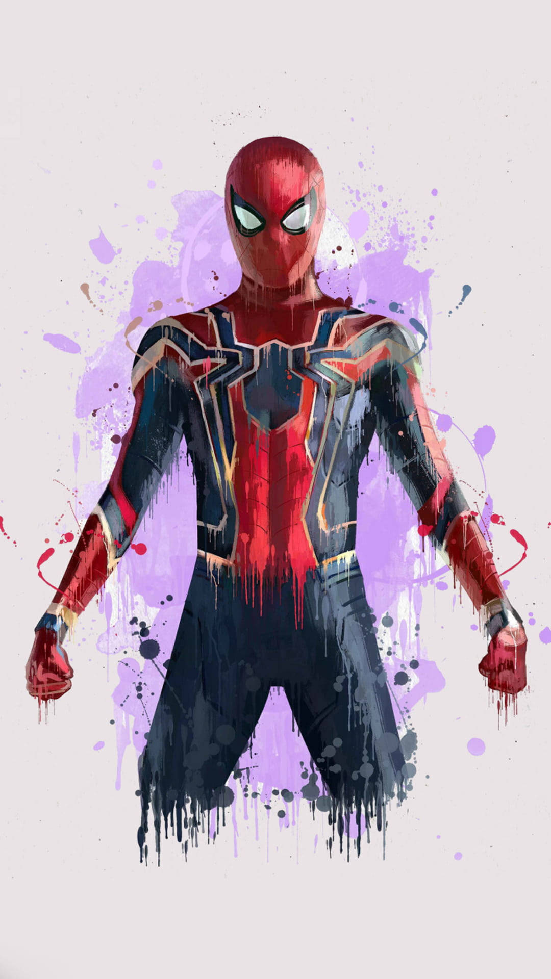 Spider-Man, red and black suit, vibrant purple and red paint splatter background, Full HD Phone Wallpaper