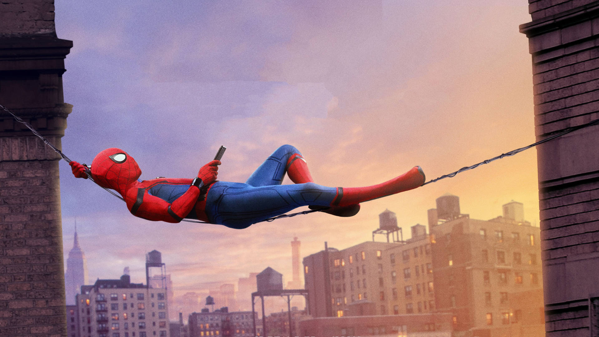 Spider-Man, cityscape, sunset, Full HD Desktop Wallpaper