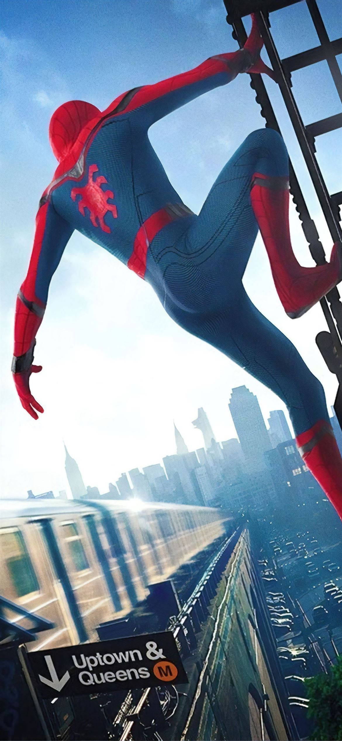 Spider-Man, skyscraper ladder, city skyline, Full HD Phone Wallpaper