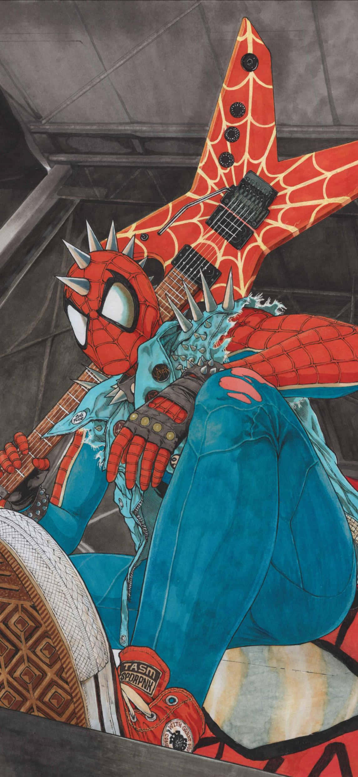 Spider Punk, punk rock gear, star-shaped guitar, Full HD Phone Wallpaper