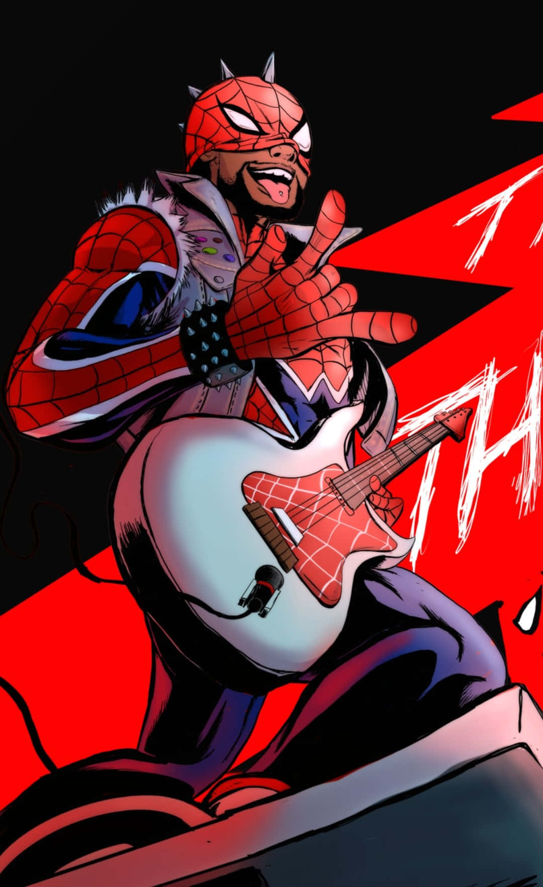 Spider Punk, spiked mask, light blue electric guitar, HD Phone Wallpaper