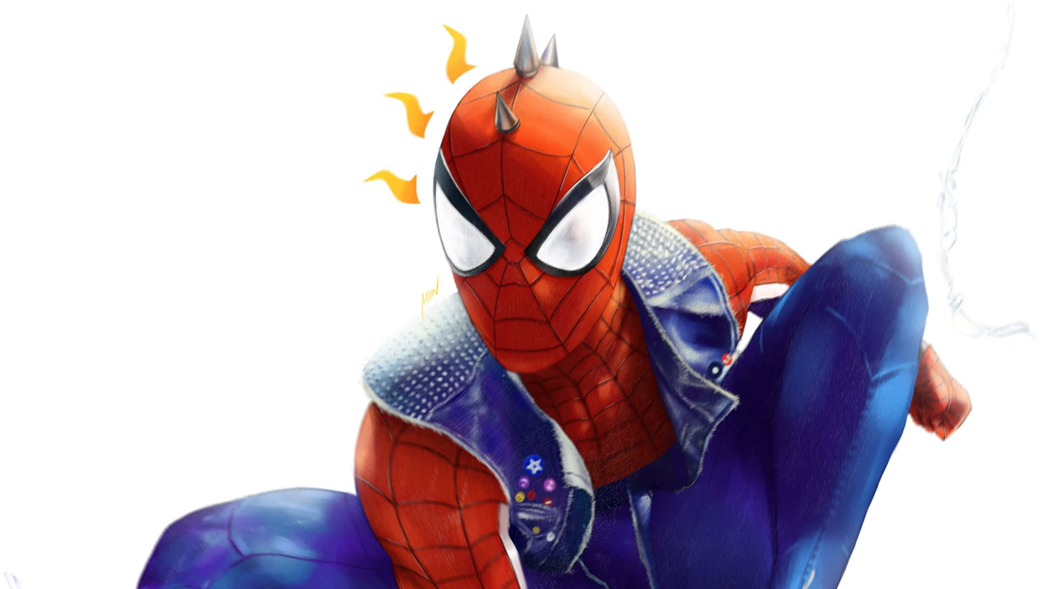 Spider Punk, blue jacket, spiked helmet, Full HD Desktop Wallpaper