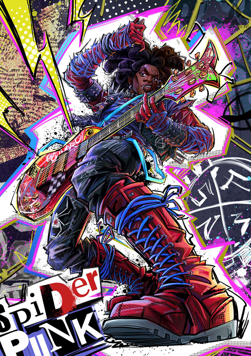 Spider Punk, anime-style guitarist, wild hair, HD Phone Wallpaper