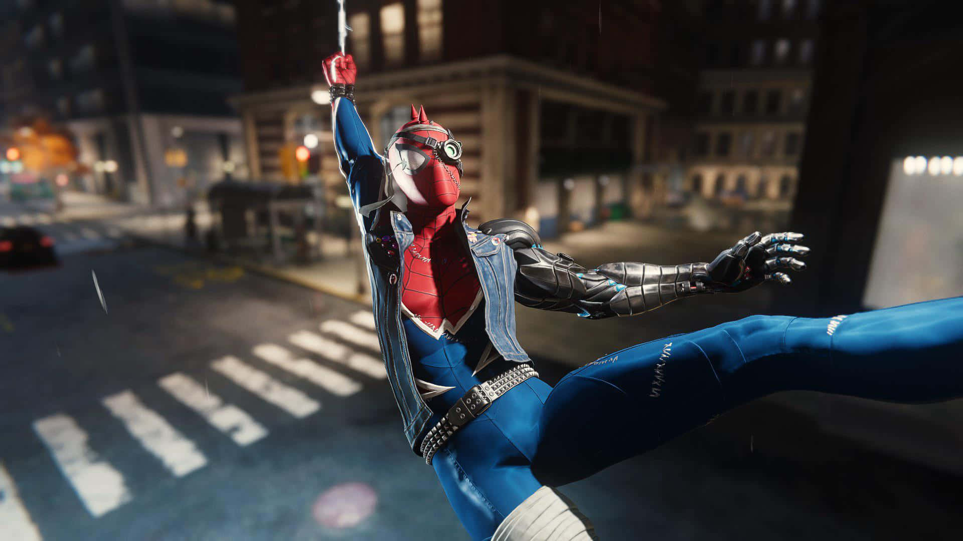 Spider Punk, city street, night, Full HD Desktop Wallpaper