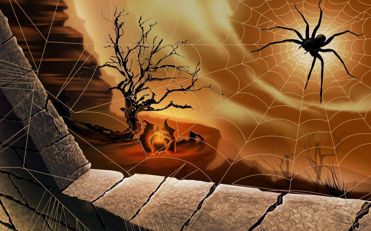 spider, web, glowing cauldron, HD Desktop Wallpaper