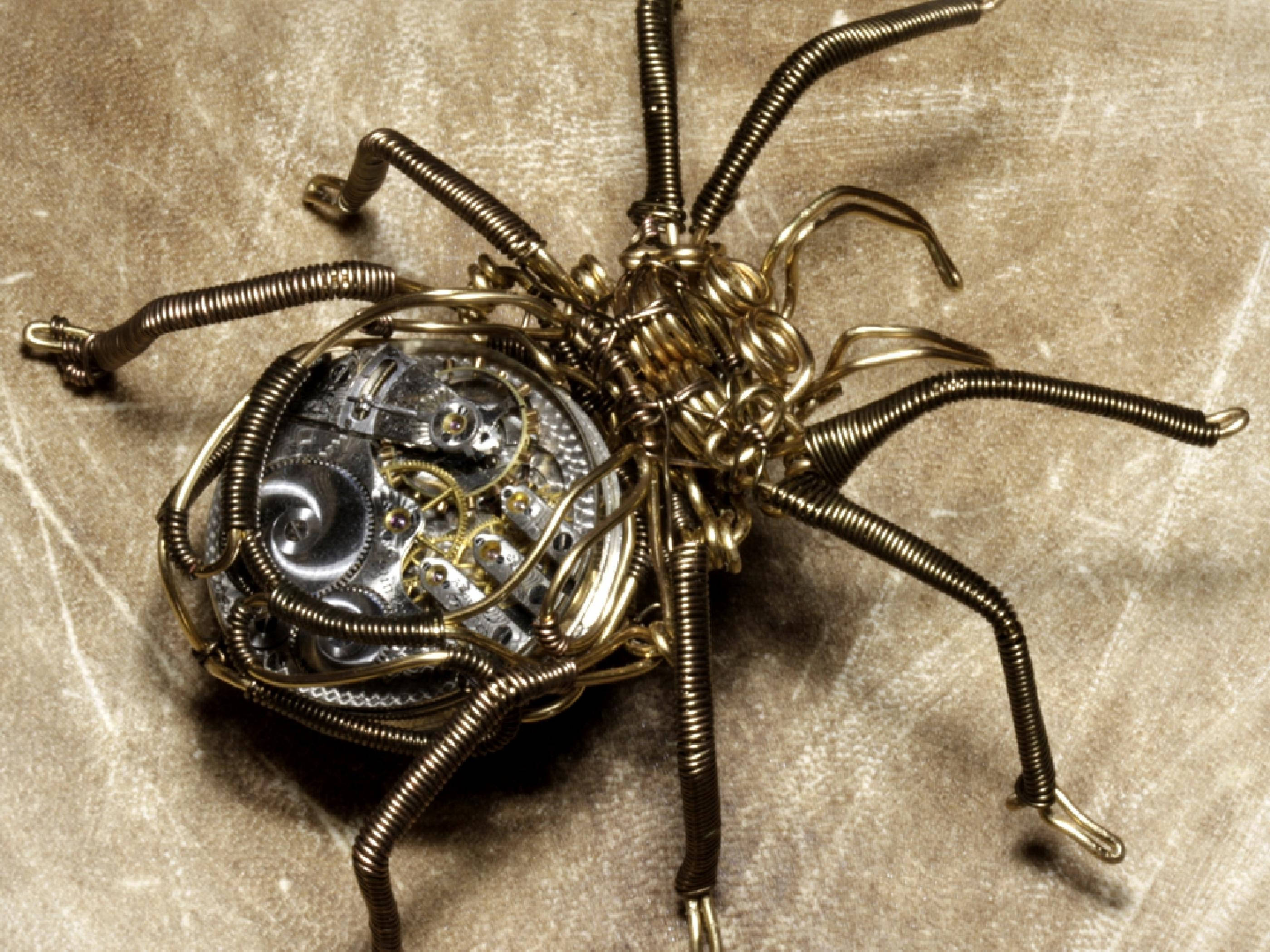 steampunk spider, brass wire, watch mechanism, 2K Desktop Wallpaper