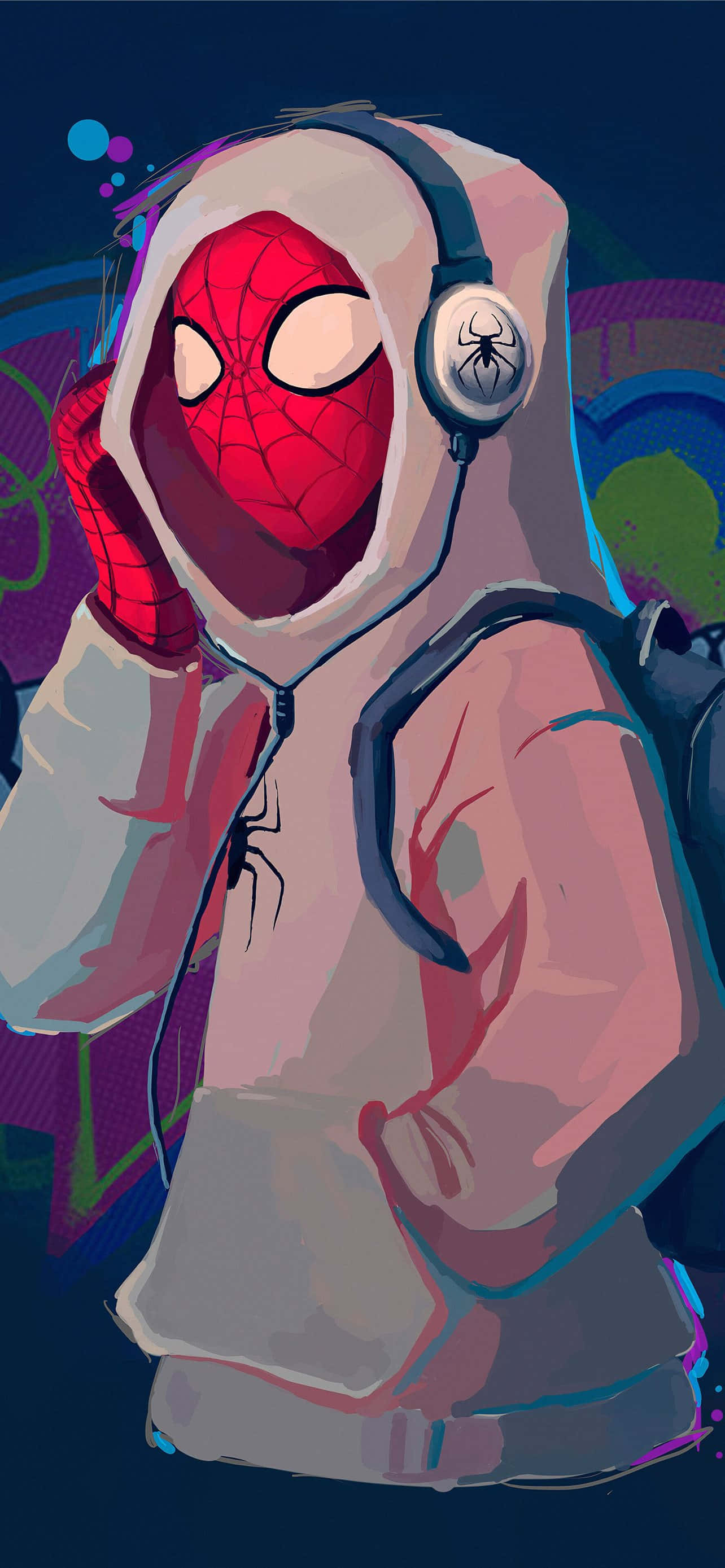 Spiderman, hoodie, headphones, 2K Phone Wallpaper
