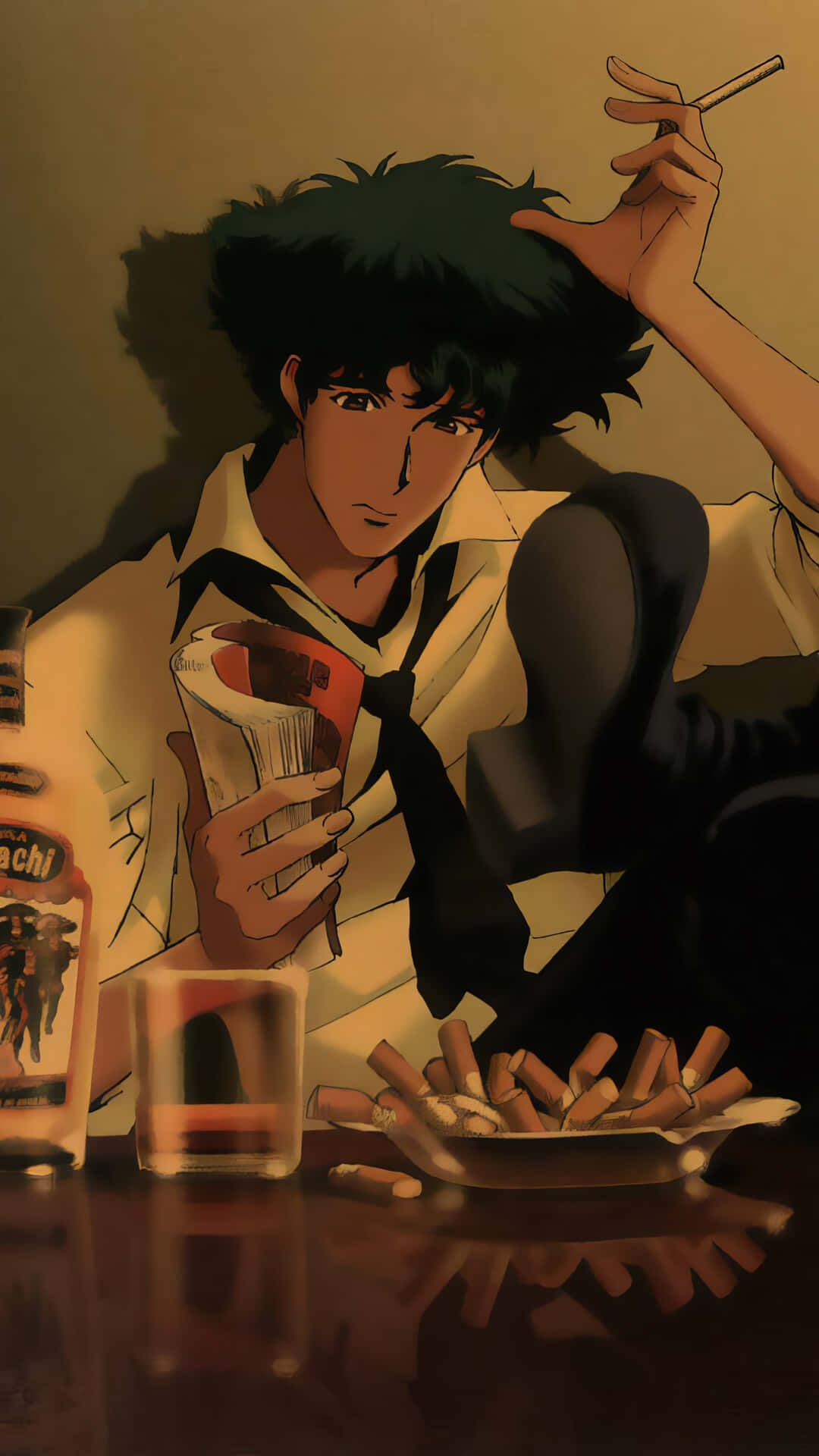 Spike Spiegel, dark hair, dimly lit table, Full HD Phone Wallpaper