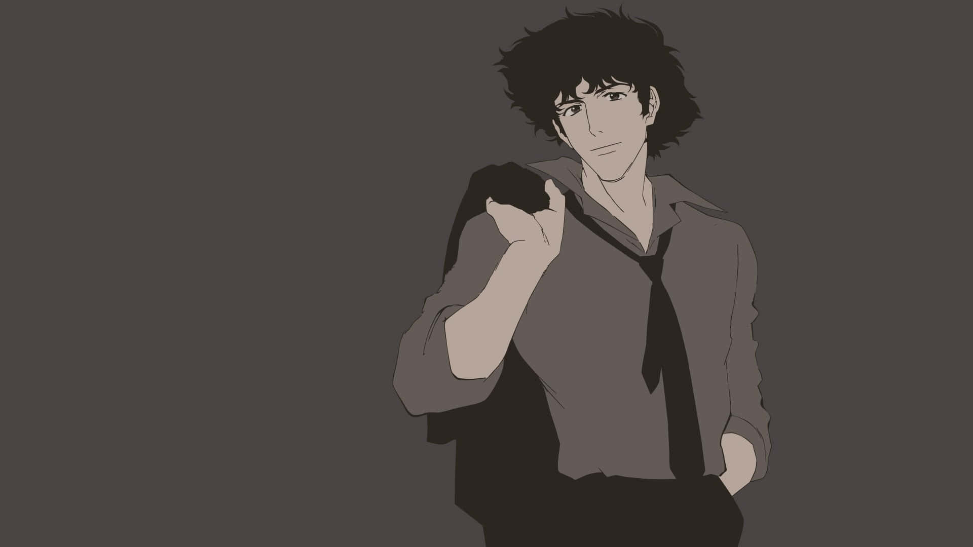 Spike Spiegel, monochrome anime character, tousled hair, Full HD Desktop Wallpaper