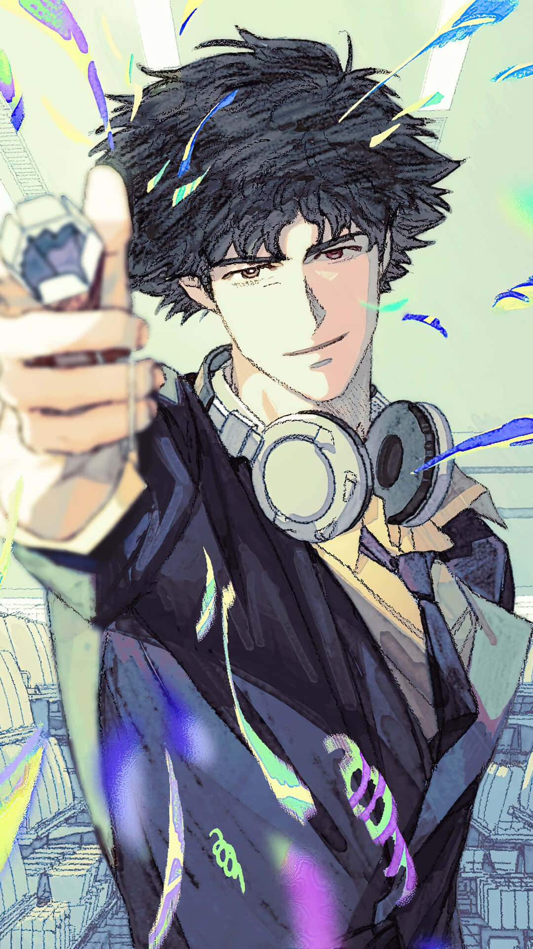 Spike Spiegel, messy black hair, headphones, Full HD Phone Wallpaper