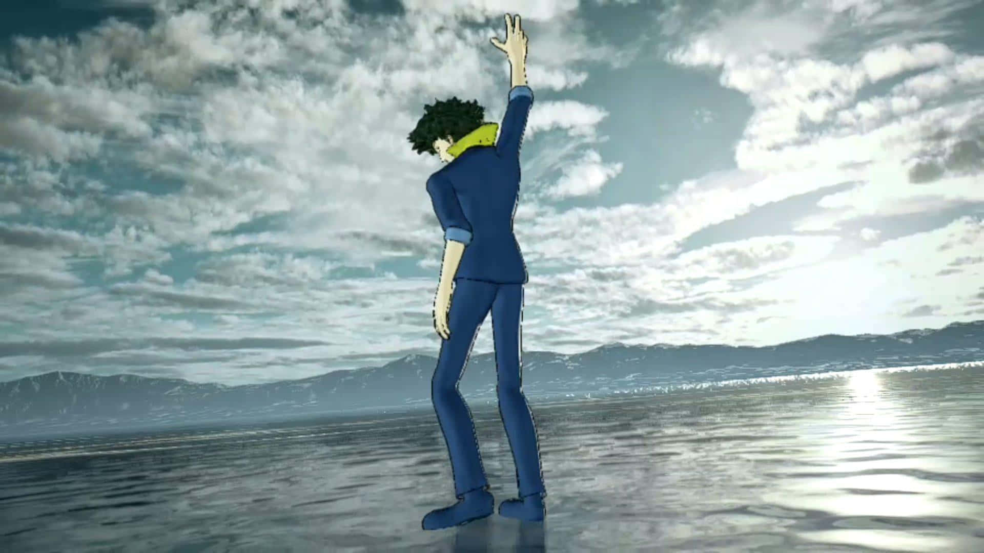 Spike Spiegel, blue suit, reflective surface, Full HD Desktop Wallpaper
