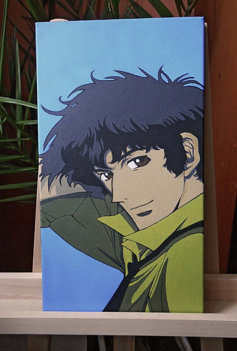 Spike Spiegel, spiky dark hair, green jacket, SD Phone Wallpaper