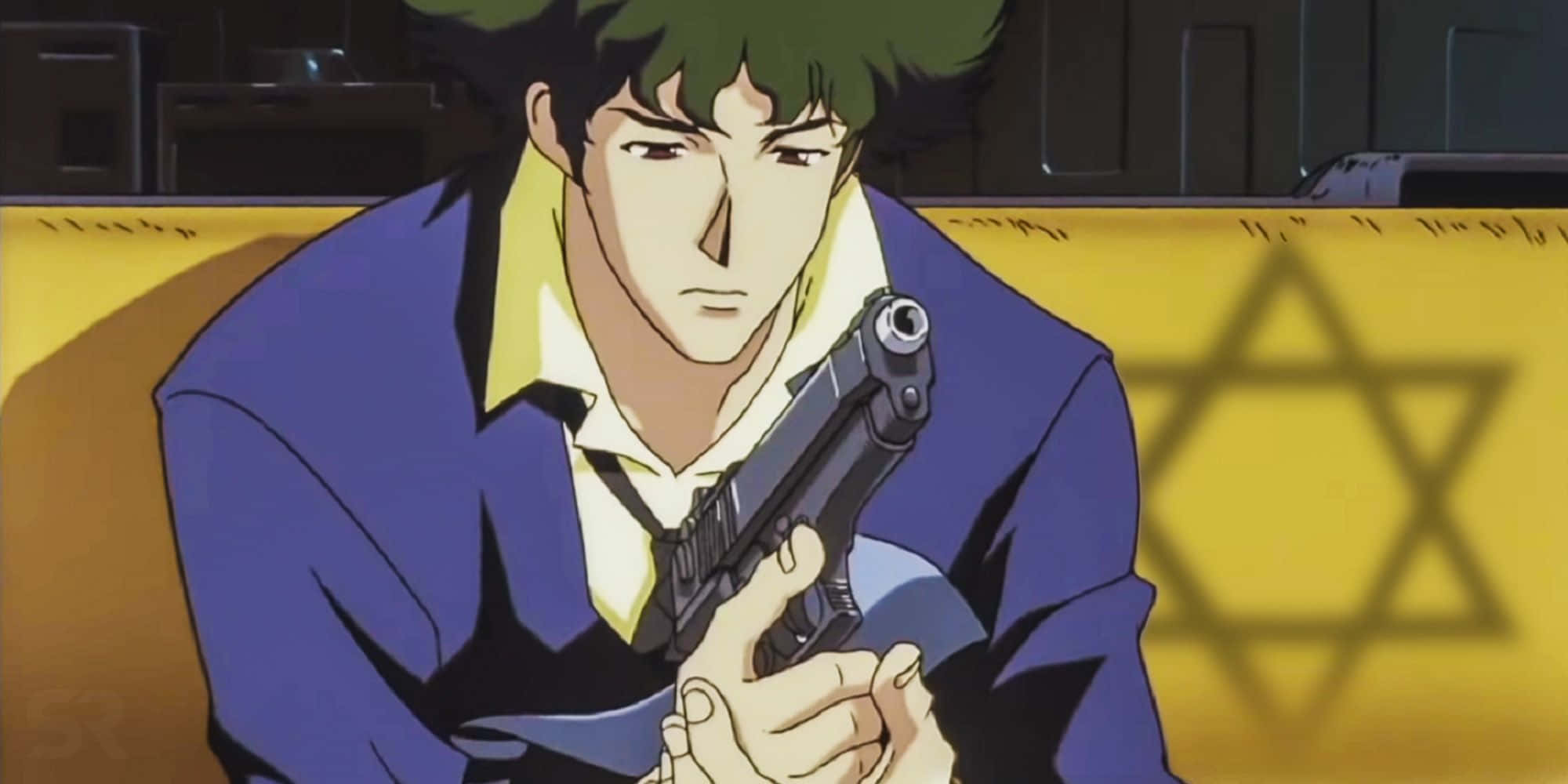 Spike Spiegel, green hair, pistol, Full HD Desktop Wallpaper