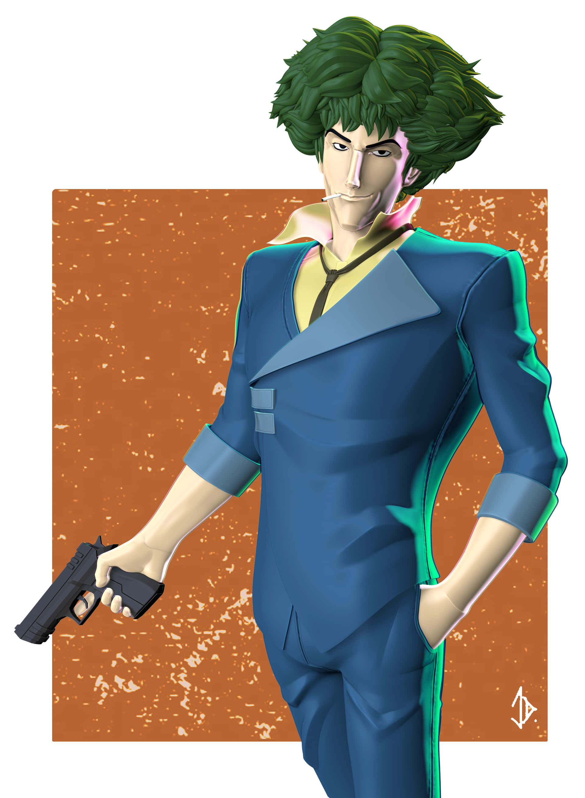 Spike Spiegel, green hair, blue suit, 2K Phone Wallpaper
