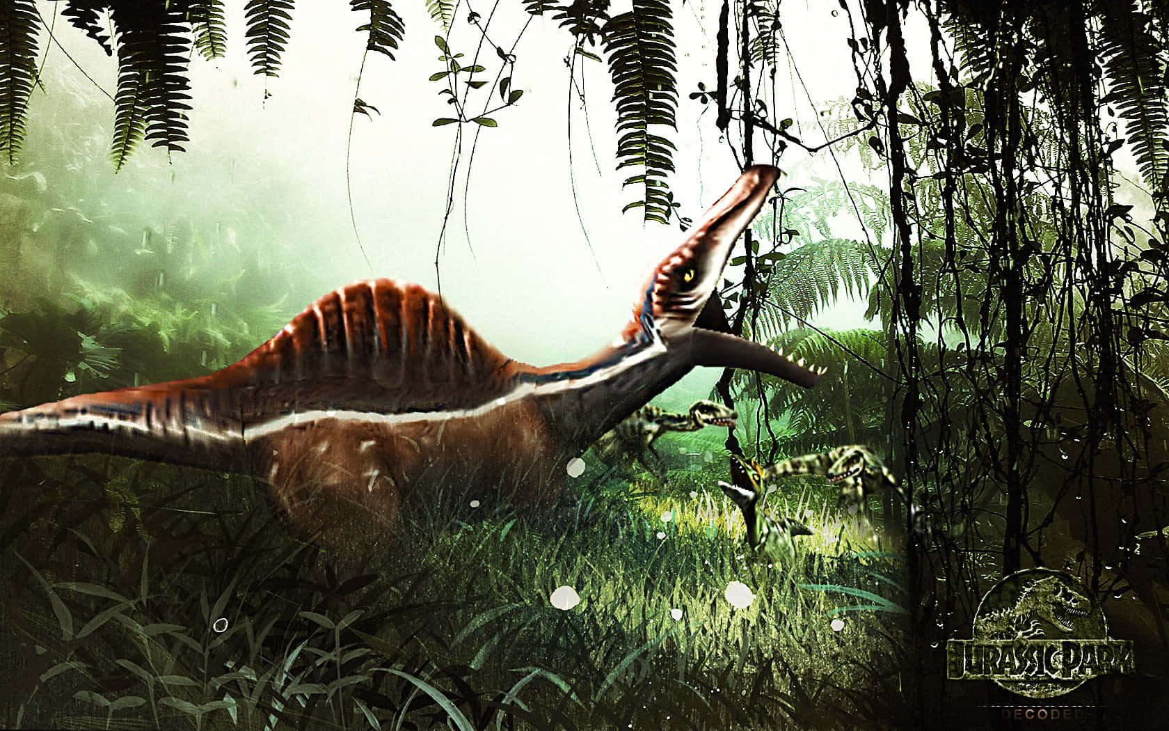 Spinosaurus, Cretaceous period, jungle foliage, HD Desktop Wallpaper