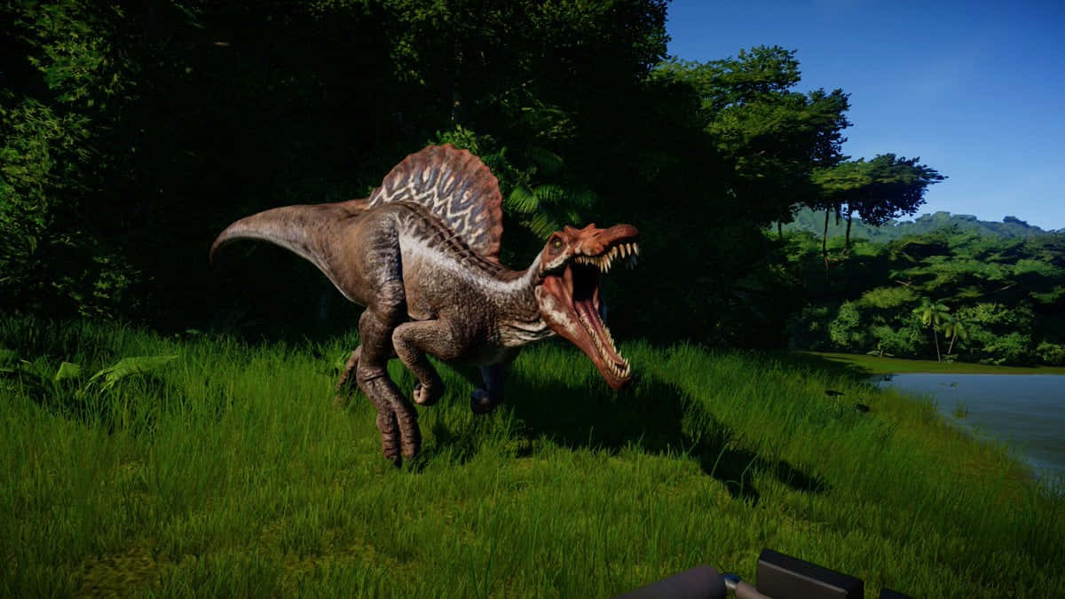 Spinosaurus, jungle, river, SD Desktop Wallpaper