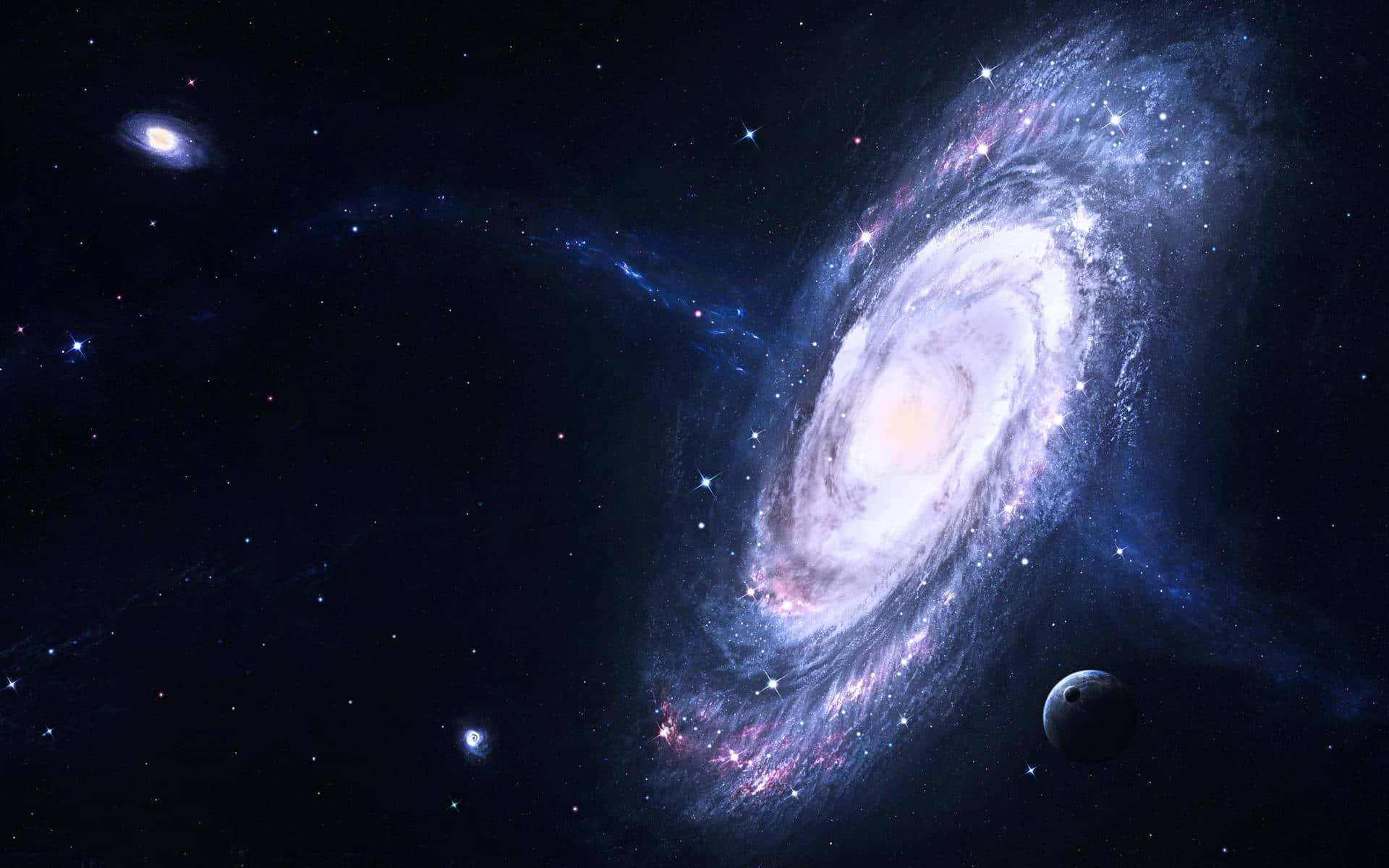 Spiral Galaxy, blue and pink gas, starfield, Full HD Desktop Wallpaper