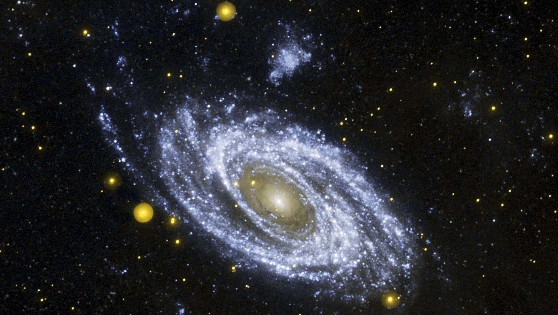 Spiral Galaxy, blue-white arms, golden core, Full HD Desktop Wallpaper